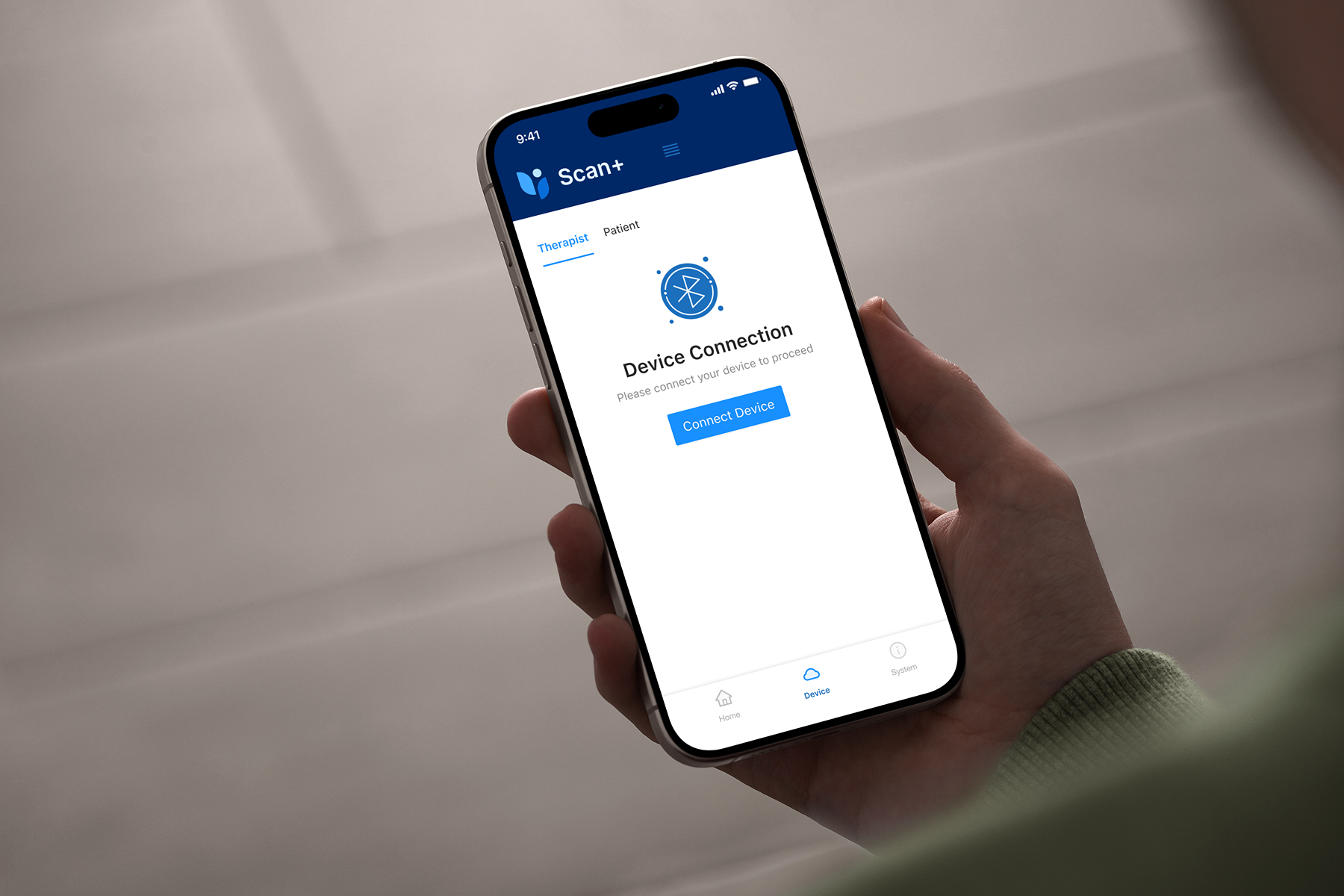 iPhone showing Bluetooth connectivity interface for medical device pairing