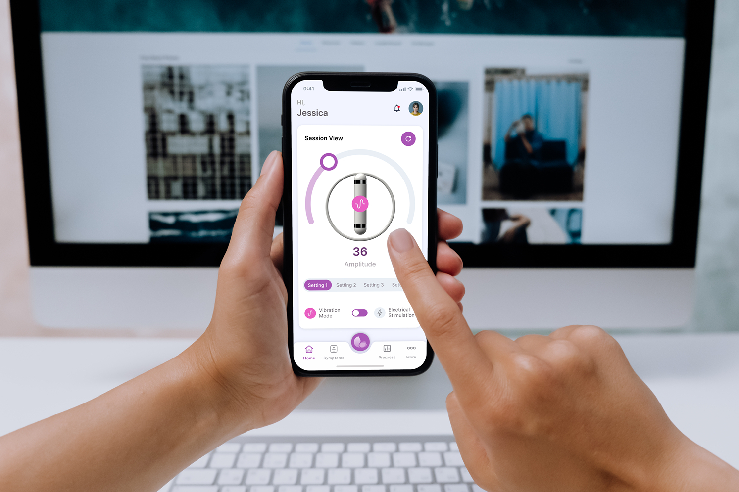iPhone showing real-time medical device control and telemetry interface